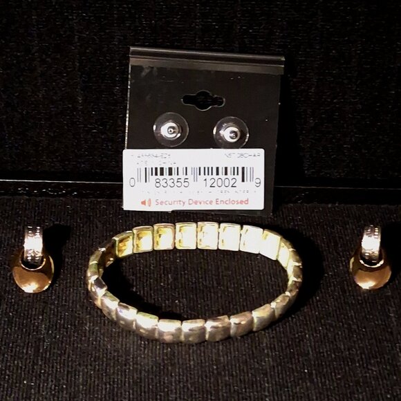 Napier Pineapple Earrings, Elastic Bracelet, Silver/Gold Toned Hoop Earrings - Picture 2 of 9